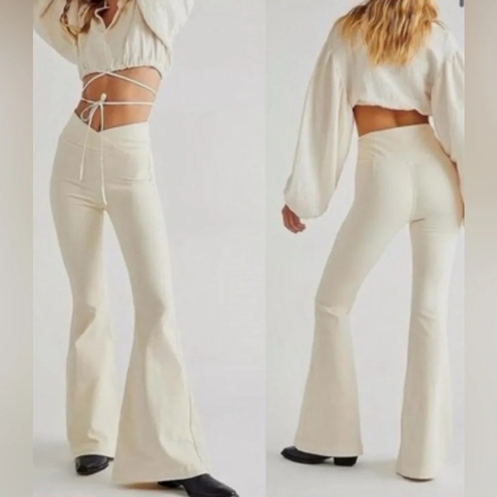 Free People Cream High-Rise Boot Cut Flare Pants